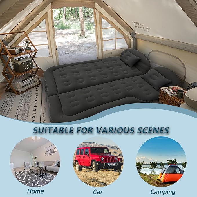 SUV Air Mattress for Camping Air Mattress for Car Compatible with SUV Camping Bed with Pump Inflatable Sleeping Pad for Car Backseat Truck Travel Bed for Road Trip (Black)