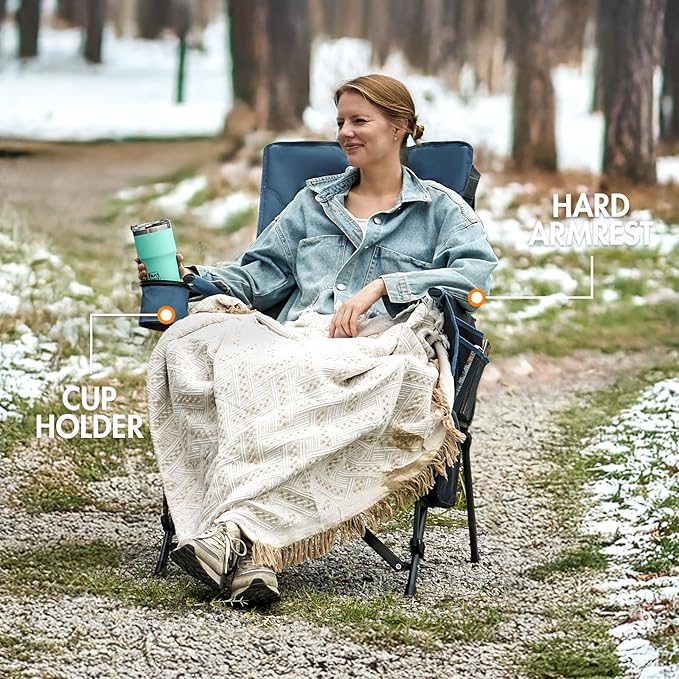 Portal Heated Camping Chairs for Adults Outdoor Sports Oversized Folding Lawn Chair with High Back Heavy Duty 400 Lbs Battery Not Included Blue