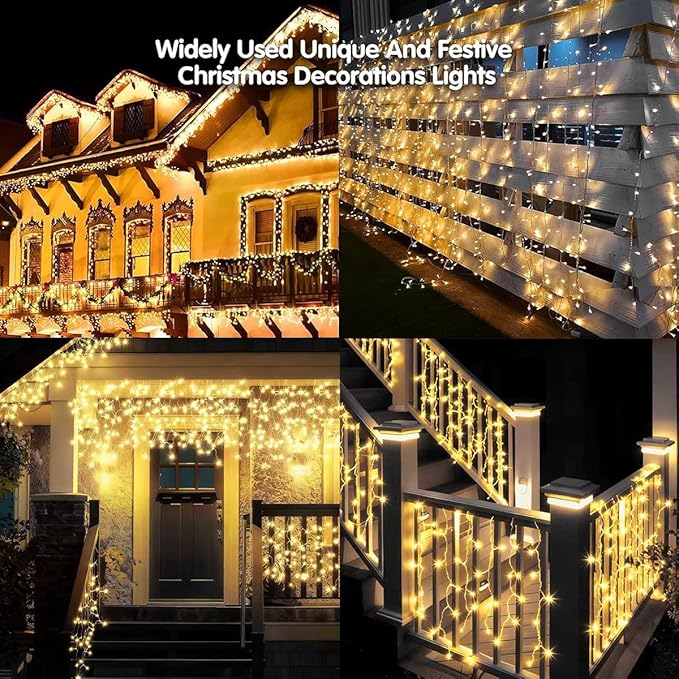 320LED Solar Christmas Lights Outdoor Waterproof Christmas Decorations Lights 29.5ft 60 Drops8 Modes Solar Powered Rechargeable Fairy Lights for Party HolidayWedding Decorations (Warm White)
