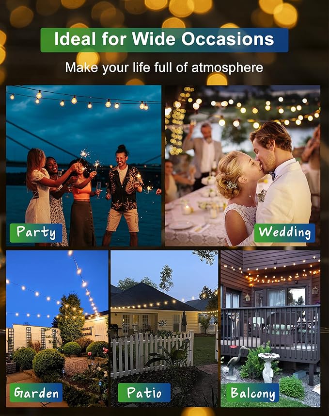 Solar String Lights Outdoor Waterproof 50FT with USB Port and 27 Shatterproof G40 Bulbs(2 Spare) LED Solar Powered Patio Lights for Outside Porch Backyard Bistro Garden Market - 2200K