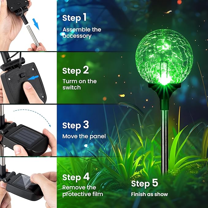 GIGALUMI Solar Garden Lights 6 Pack Outdoor Solar Lights for Yard Decorative Christmas Lights Outdoor Decorations Waterproof Multi-Colored Changing Garden Globes Cracked Glass Ball with LED Lights