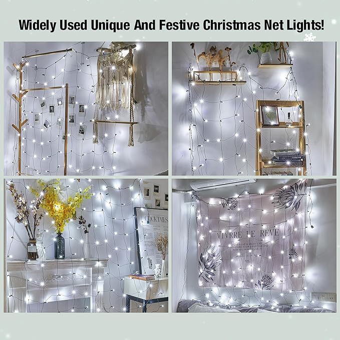Led White Christmas Net Lights Outdoor Christmas Bushes Lights 120Led 6ftx5ft Connectable Outdoor Indoor Mesh Net Lighting for Xmas Holiday Garden Lawn Shrubs Trees Bushes Decorations