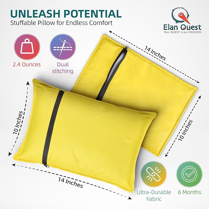 Stuffable Camping Pillow Stuff Sack (Small Yellow 2-Pack) - 10 x 14 - for Hiking Backpacking and Travel Bring Your Own Stuffing