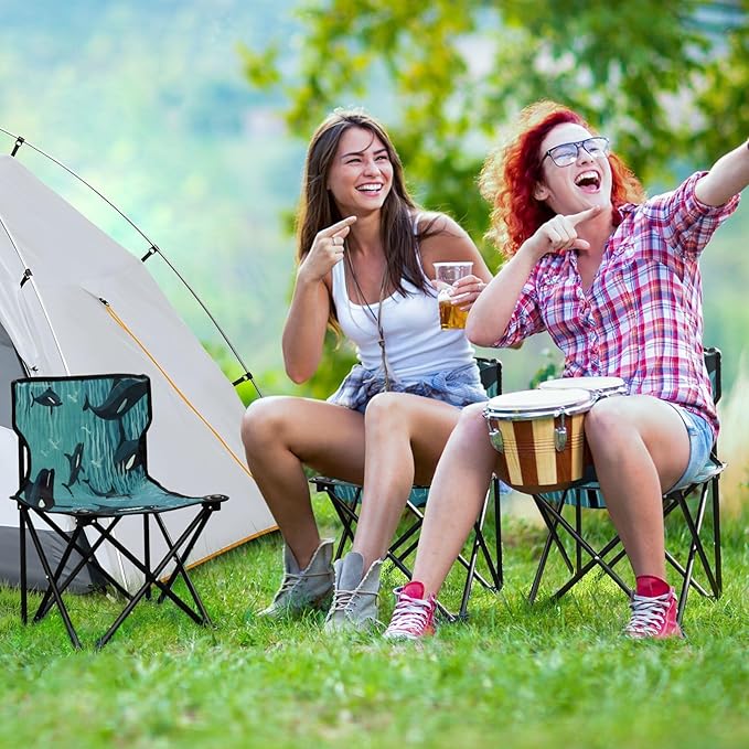 Whales in The Sea Portable Camping Chairs Folding Beach Chair Outdoor Lawn Lightweight Chair for Picnic Child