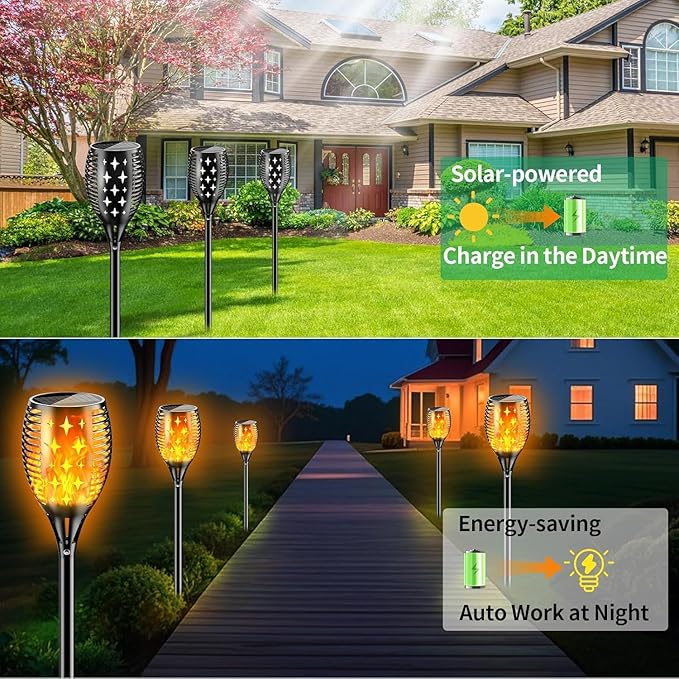 YoungPower 43'' Large Solar Torch Light Flickering Flames Waterproof Outdoor Decoration Light for Yard Driveway 6 Pack
