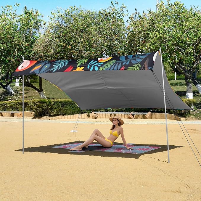 Camping Sun Shelters Parrot Bird Painting Beach Canopy 126 * 110.2in