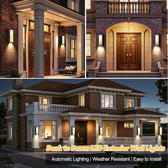 Dusk to Dawn LED Outdoor Wall Light 2 Pack Bronze 15in Exterior Waterproof Porch Sconces Large Modern Water Rippleed Outdoor Lighting Wall Mounted Outside Lantern for Garage Front Door