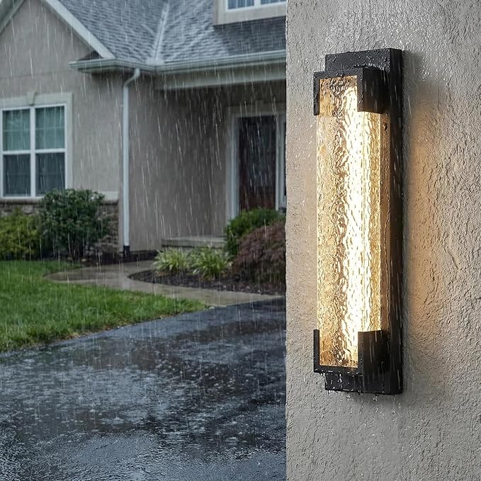 Hyunbae Outdoor Wall Light 18.9 Large LED Modern Outdoor Wall Sconce Waterproof Exterior Lighting Fixture with Acrylic Water Ripple Lamp 2700K Outdoor Porch Lights for House Garage Dimmable