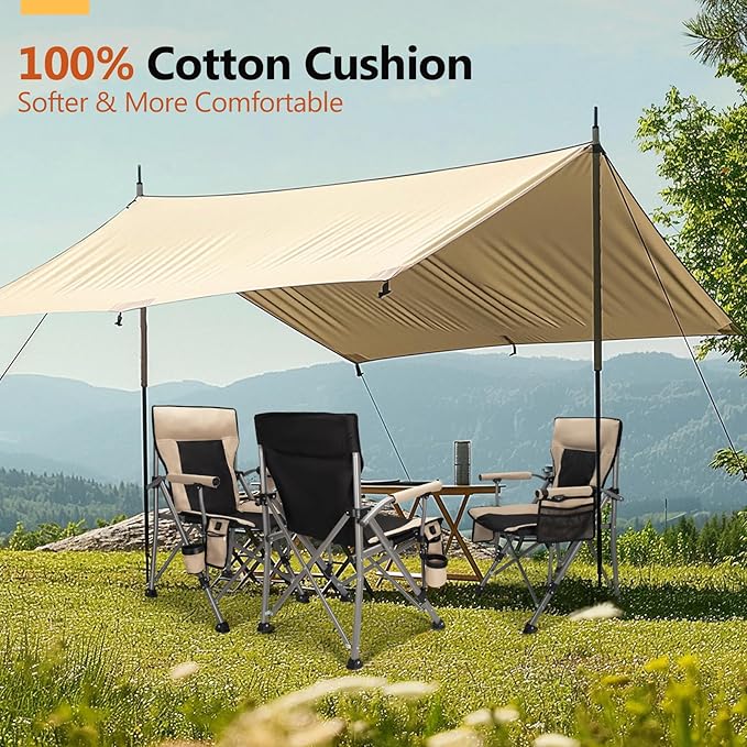 Heated Camping Chair with 20000 mAh Battery Loog-Lasting for 500 Mins Fully Padded Heated Camp Chairs Heavy Duty Folding Chairs Supports 500 lbs for Winter Camping Picnics Tailgating RV Travel