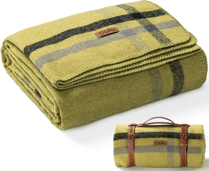 100% Wool Blanket 62 x 86 Warm Thick Washable Military Wool Blanket Great for Camping Outdoors Sporting Events Survival Kits