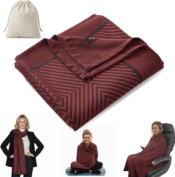 Travel Blanket Airplane - Ultra Soft &amp Lightweight Knit Design Compact Airplane Blanket53x72 InchStylish Travel Shawl Wraps for FlightsOfficeHome UseTravel Essentials &amp Gifts