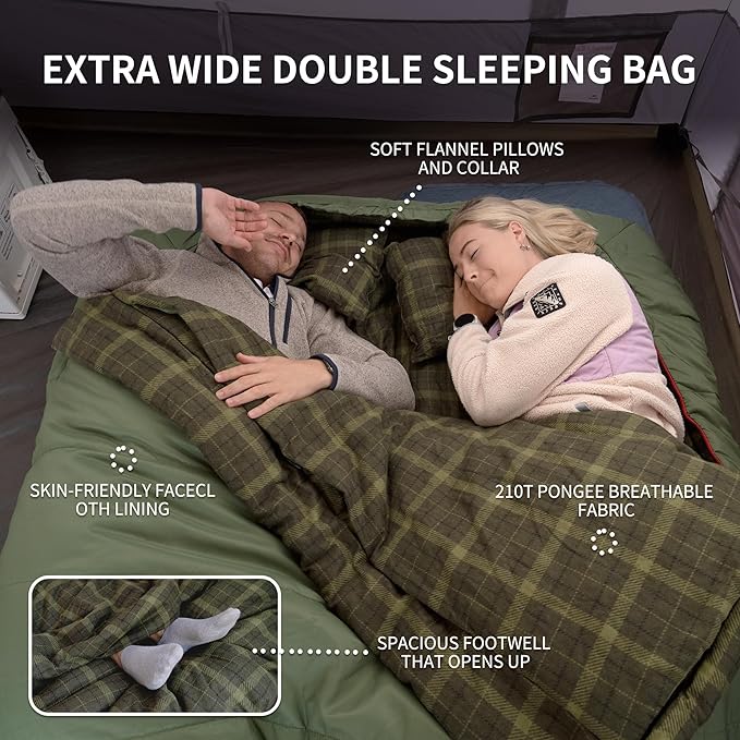 Naturehike Flannel Queen Size Double Sleeping Bag for Adults with Pillows Doublewide Two Person Sleeping Bag for Couples &amp Whole Family All Seasons for Camping Hunting &amp Bedding