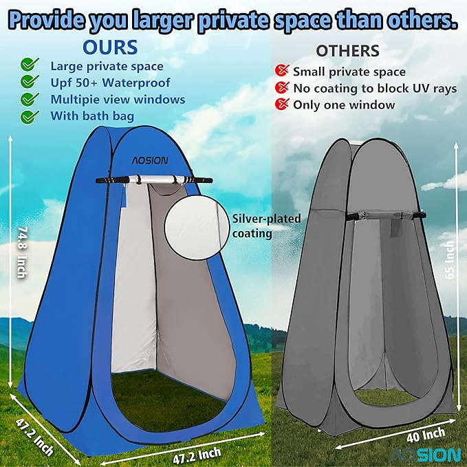 AOSION Privacy Shower TentPop Up Changing TentCamp Bathroom Changing Dressing RoomSun Sunshade Canopy Outdoor Rain Shelter for Camping Hiking Beach Picnic Fishing. (Blue)