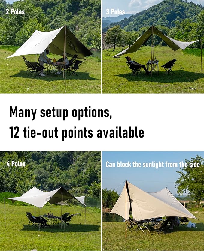 iClimb Waterproof Sun Shield Tarp UPF 50+ for Tent Hammock Camping Backyard Party (Tarp 18' × 17'9)