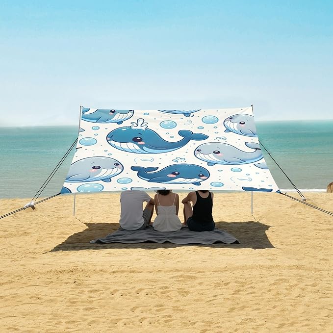 Cartoon Bubbles Cute Whale Camping Sun Shelter Beach Tent Portable Beach Sun Shade Outdoor Canopy for Camping Trips Fishing Picnic