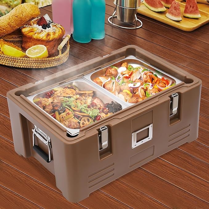 Coffee Flip Down Top Loading EPP Insulated Food Pan Carrier 30L Full-Size Pan Max Capacity for Camping Buffet Party