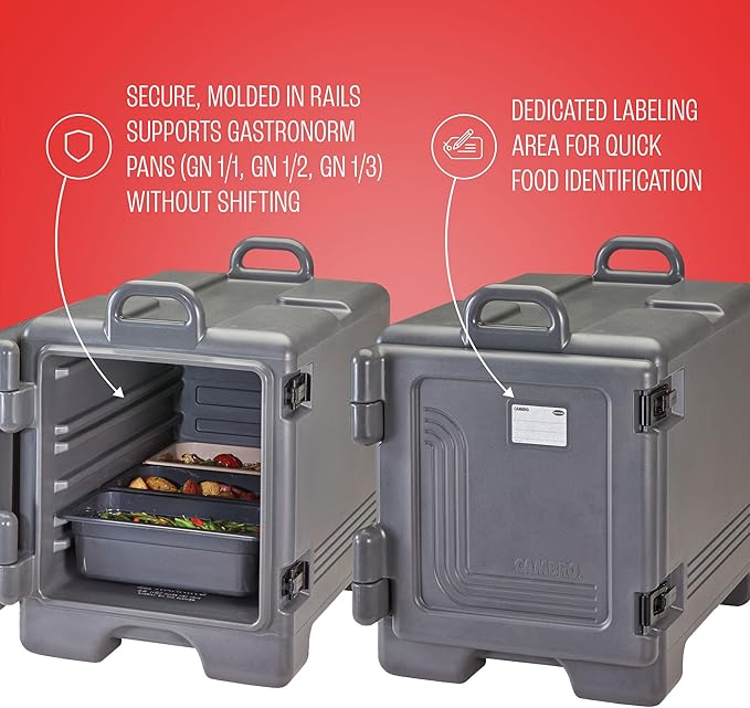 Cambro Insulated Food Pan Carrier - Hotbox and Food Warmer for Catering &amp Transport - Front Load UPC300 Series (Charcoal Gray)