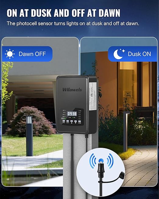 300W Low Voltage Landscape Transformer Weatherproof Outdoor Low Voltage Transformer 120V AC to 12/14V AC Landscape Lighting Transformer with Timer and Photocell Sensor ETL Listed D12LT06