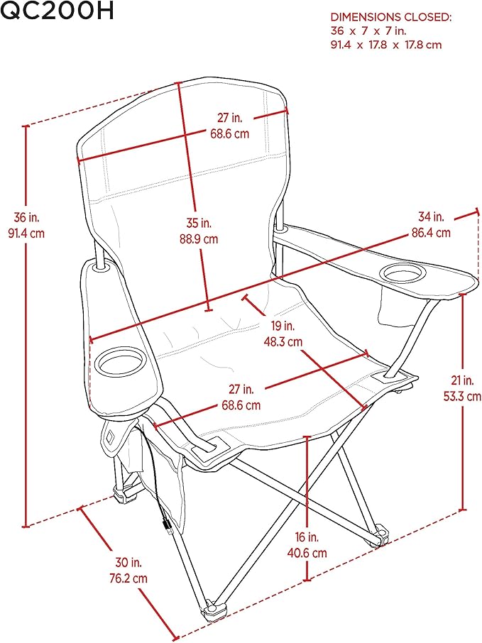 CAMP &amp GO Heated Deluxe Quad Camping Chair Folding Heated Chair with 18 USB Cable Storage Compartment and Cup Holders Black