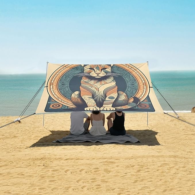 Camping Sun Shelters Egyptian Style Cat Pattern Beach Canopy 126 * 110.2in