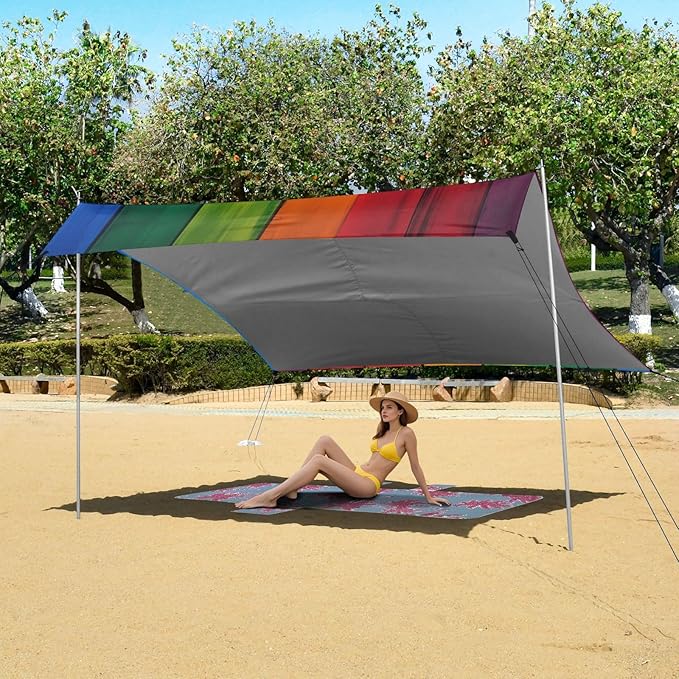 Rainbow Heart WoodCamping Sun Shelters 9.2 x 10.5 FT Beach Canopy Tent Sun Shade with Carrying Bag for Camping Trips Fishing Backyard Fun or Picnics 21341614