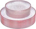 Rubtlamp 60Pcs Red Plastic Plates Clear Plastic Plates With Red Rim Heavy Duty Disposable Plates for Party Fancy Hammered Plates Include 30 Red Dinner Plates 30 Clear Cake Plates