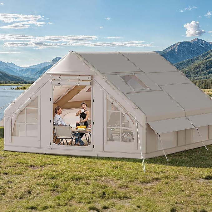 DWVO 13FT X 10FT Inflatable Camping Tents 6-8 People Inflatable House Tents with Pump Easy Setup with Explosion Proof Valve Waterproof Oxford Air Glamping for Camping