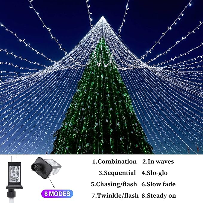 Outdoor Christmas String Lights 800LED 330FT White Fairy Lights 8 Mode Plug in Waterproof Indoor Outdoor Decor Lights for Bedroom Christmas Thanksgiving Wedding Party Garden Yard Tree