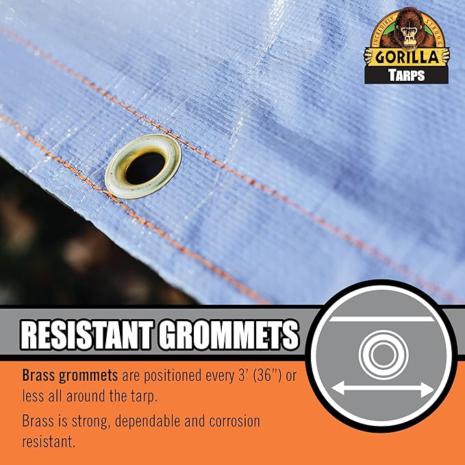 Gorilla 97050E Max Tough Tarp 6' x 8' - Heavy-Duty 14 MIL &amp 16X16 Weave - UV Treated Reinforced Hems Brass Grommets Durable and Weather-Resistant D-Ring Corners - 97050