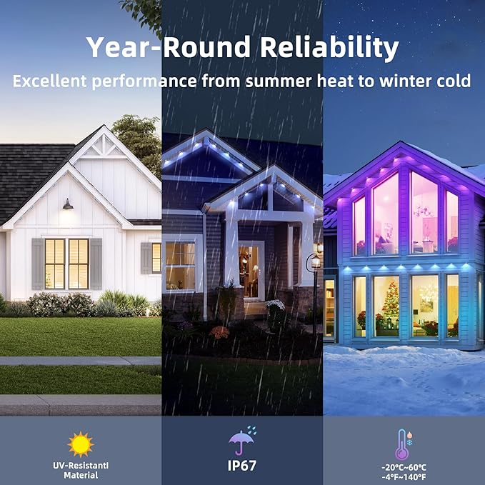 100FT Permanent Outdoor Lights for HouseRGB LED Eaves Lights with IP67 Waterprooff Smart App Remote Control Music Sync for ChristmasDaily &amp Holiday Party Decor