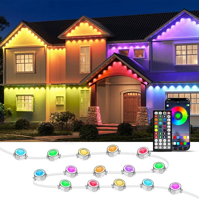 300FT Permanent Outdoor Lights RGB LED Eaves Lights with IP67 Waterproof Smart App Remote Control Music Sync for Christmas Party All Holiday Decorations