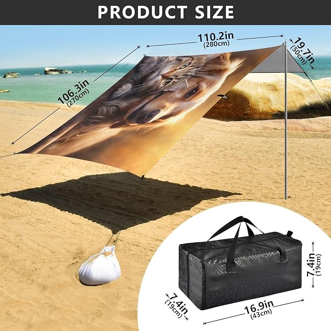 ALAZA Dog &amp Cat Beach Tent Sun Shelter UPF50+ Protection Beach Shade Canopy w/ 4 Sandbags for Outdoor Camping Fishing Backyard Fun Picnic 10x9 ft