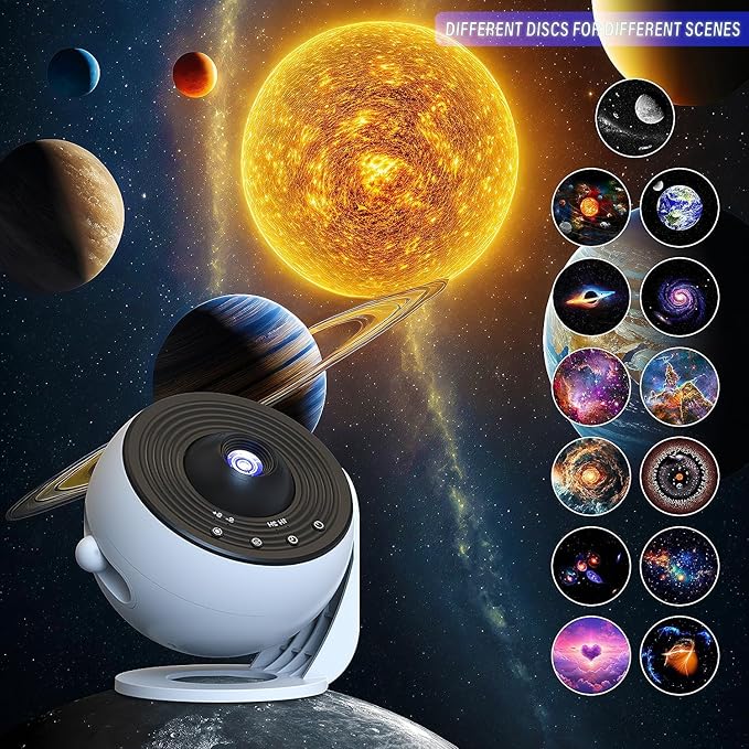 Galaxy Projector Pro 13-in-1 Planetarium Projector - Northern Lights Moon &amp Solar System 360° Rotating with Auto-Off Timer &amp Speed Control Ceiling Night Light for Astronomy Lovers Bedroom