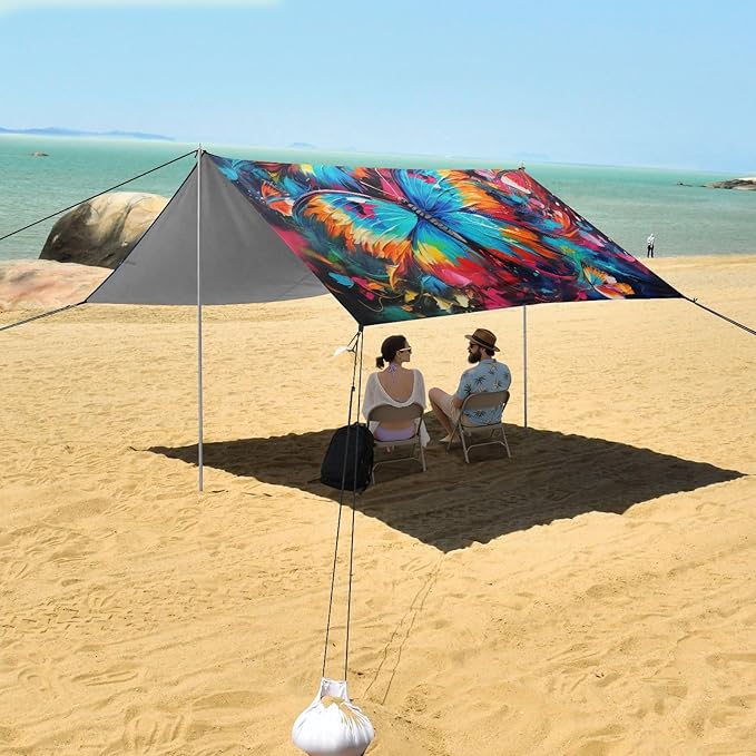 Camping Sun Shelters Bright Color Butterflies Painting Beach Canopy 126 * 110.2in
