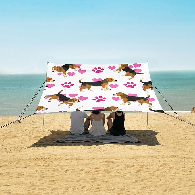 Beach Tent Sun Shelter Puppy Pink Footprints Lightweight &amp Easy Setup Beach Shade Canopy for Camping Fishing