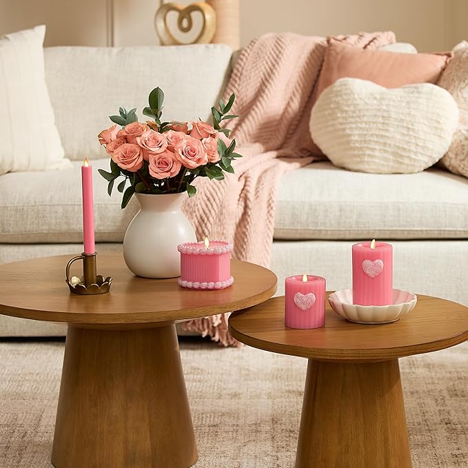 Luminara Flameless Candle Taper (1 x 9.5) Melted Top Real Wax Unscented Remote Ready Timer (Sweet Pink)