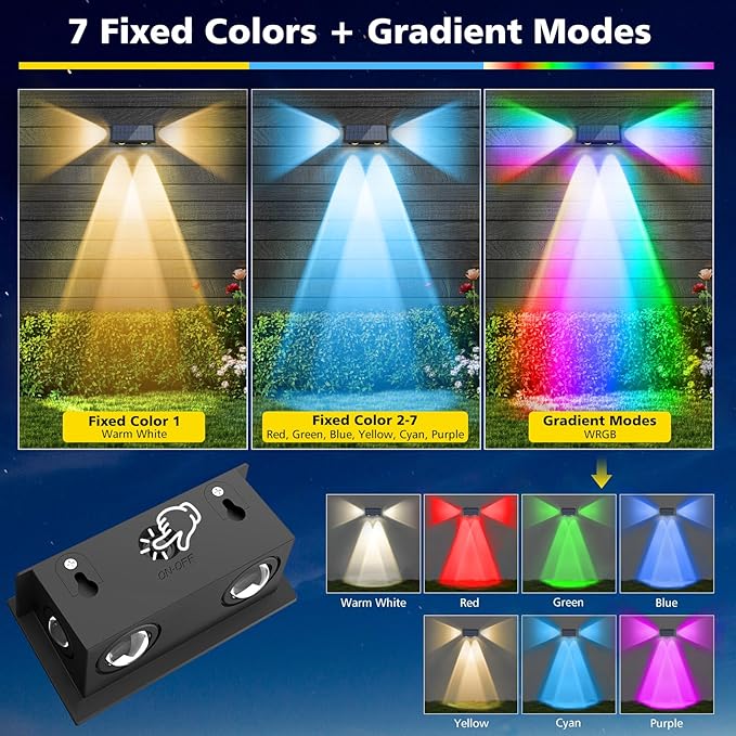 T-SUN Solar Fence Lights Outdoor Waterproof 8 Mode RGB &amp Warm White Fence Solar Lights Outdoor Dusk to Dawn Solar Powered Wall Lights for Backyard Patio Step Deck Railing Pool10 Pack