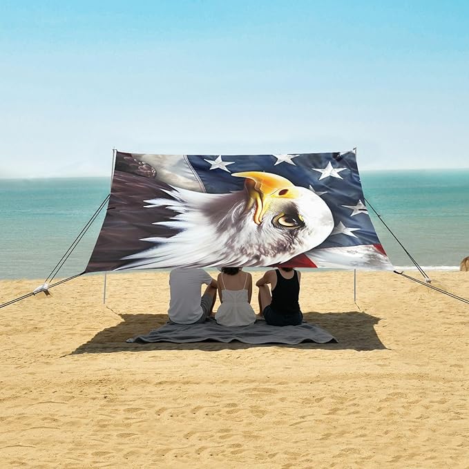 American Flag EagleCamping Sun Shelters 9.2 x 10.5 FT Beach Canopy Tent Sun Shade with Carrying Bag for Camping Trips Fishing Backyard Fun or Picnics 21341001