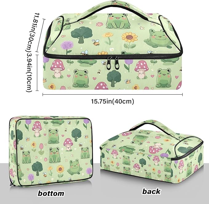Casserole Carrier Cute Frog PatternInsulated Casserole Carrier for Hot or Cold Food Thermal Lunch Tote for Potluck Parties Picnic Beach Fits 9 x 13 Inches Baking Dish