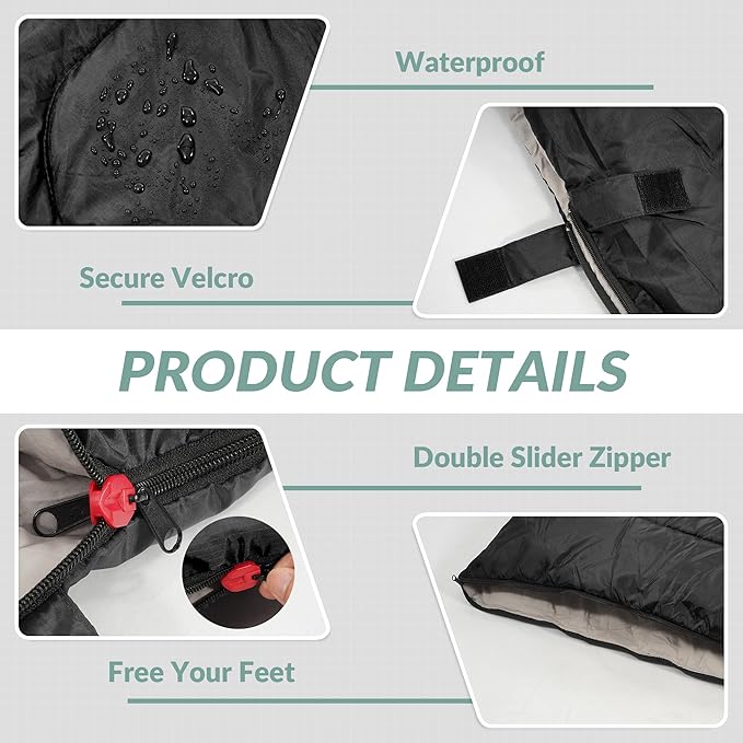 Elevon Double Sleeping Bag 2 Pillows for Adults Queen Size XL Sleeping Bag Waterproof Compact with Compression Sack 2 Person Sleeping Bags Cold Warm Weather- 3 Seasons Backpacking Hiking Travel