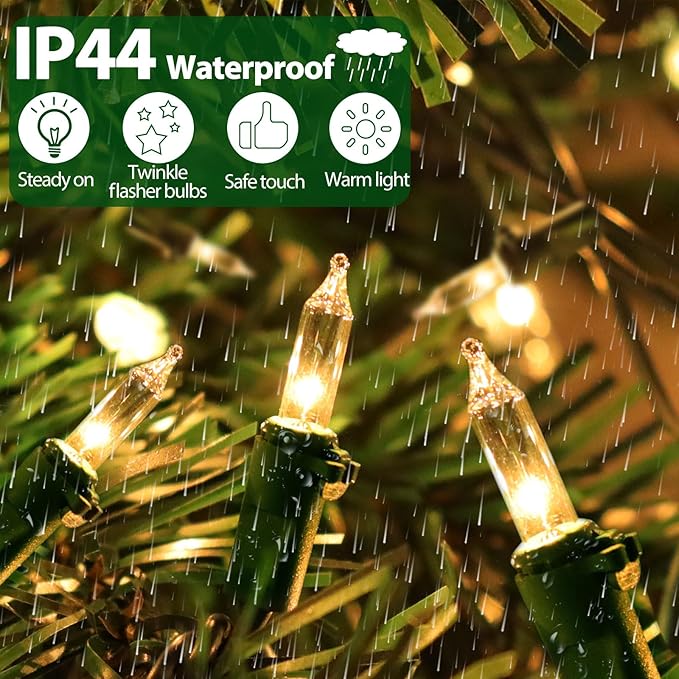Clear Christmas Lights 66FT 200 Incandescent Bulbs Warm White Mini Lights with Green Wire for Christmas Tree Garland Thanksgiving Wedding Party Home Indoor &amp Outdoor Festival Decoration
