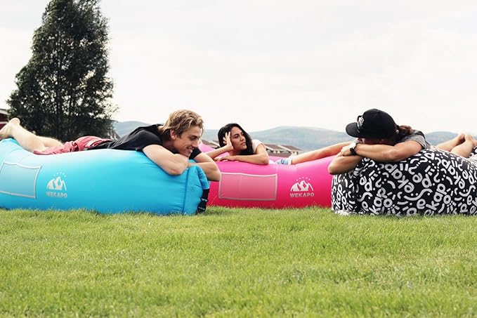 WEKAPO Inflatable Couch Air Lounger Chair - Camping &amp Beach Accessories Portable Blow up Sofa for Hiking Lawn Indoor/Outdoor Movies &amp Music Festivals. Lightweight and Easy to Set Up Air Ham