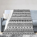 80X60 Tribal Print Black and White Aztec Pattern Boho Lightweight Flannel Blanket - Soft and Breathable Polyester Suitable for Travel Camping and Home Decoration