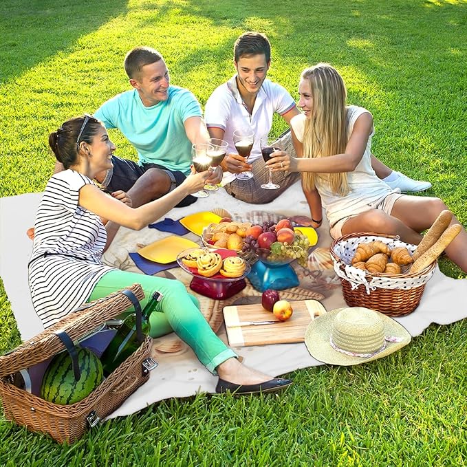 Waterproof Sandproof Beach Blanket 59''×68'' Oceans Polyester Outdoor Picnic Blanket with 4 Stakes &amp Storage Bag for BeachCampingVacation Starfish