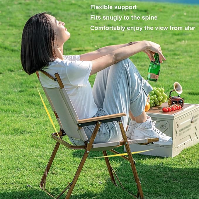 Aluminum Black Practical Outdoor Camping Folding Chair Portable Oxford Cloth Beach Chair Beech Wood Armrests for Parks Backpacking Yard Load Capacity 350 Lbs