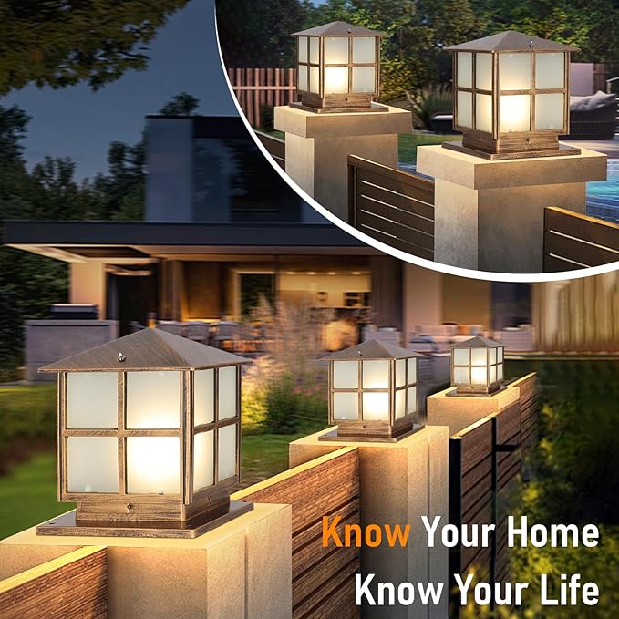 SLAWA Outdoor Post Lights Fixture Modern Yard Entry Outdoor Column Lights with Aluminum Housing Patio Pillar Lights Outdoor with Tempered Glass IP65 Waterproof