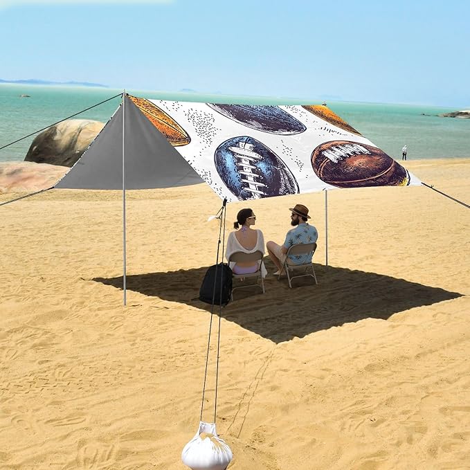 Rugby White Pattern Camping Sun Shelter Beach Tent Portable Beach Sun Shade Outdoor Canopy for Camping Trips Fishing Picnic