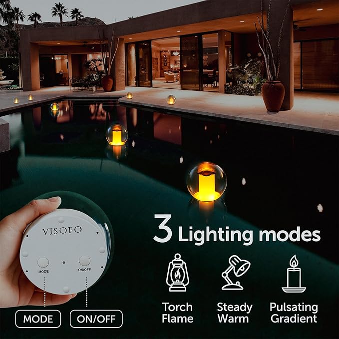 VISOFO Floating Lights Solar Powered Globes for Pool Pond Patio &amp Hot Tub – Outdoor Lanterns Look Like Candles or Torches Fun Decorations &amp Cool Gifts for Adults Pool Toys &amp Must-Have