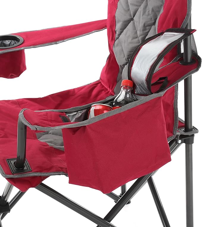 ARROWHEAD OUTDOOR Portable Deluxe Folding Camp Quad Chair w/Headrest Glass &amp Cup Holders Armest 6-can Cooler Heavy Duty Carry Bag 550 lbs Weight Capacity