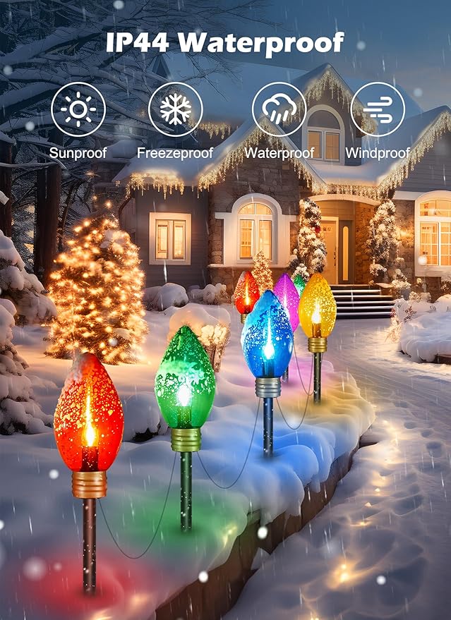 Super Jumbo C9 Christmas Pathway Lights - 11FT 5 LED Jumbo Christma Walkway Light Multicolor Christmas Decoration Outside Waterproof Giant Christma Lights Outdoor Decoration for Yard Holiday Lawn
